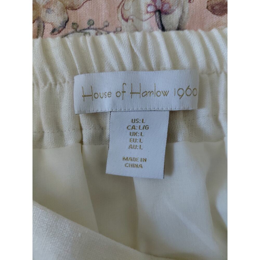 House of Harlow 1960 Boho Floral Midi Skirt LARGE Linen Chintz Tiered Pink Girly - Picture 12 of 15